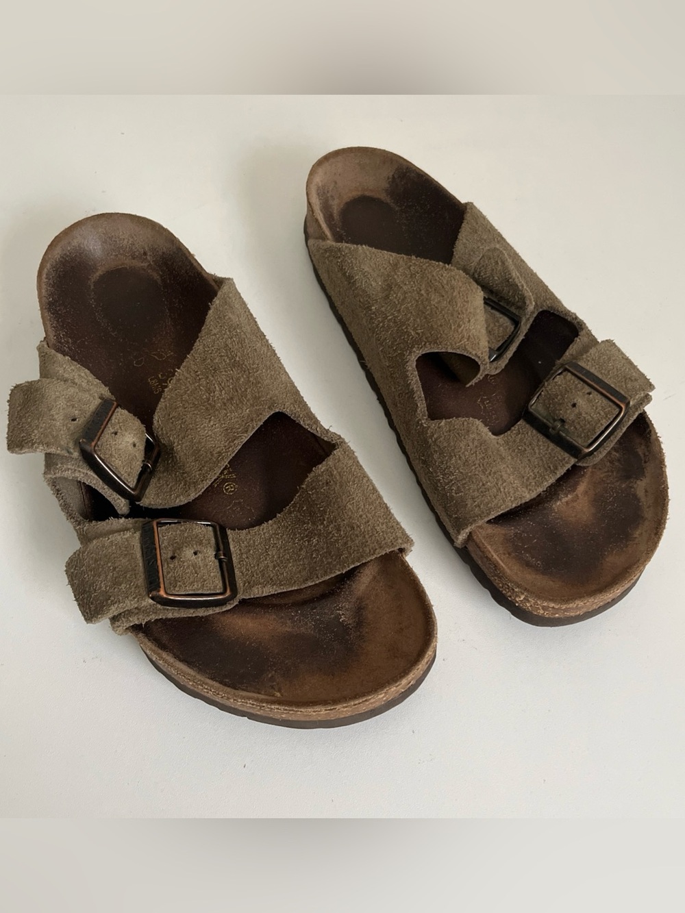 Birkenstock Suede Leather Sandals Olive Green Buckle Women’s 8 39 Slip On Slides